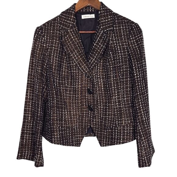 Coldwater Creek Bouclé Tweed Long Sleeve Lined Brown & White Jacket 8 Petite - Picture 1 of 9